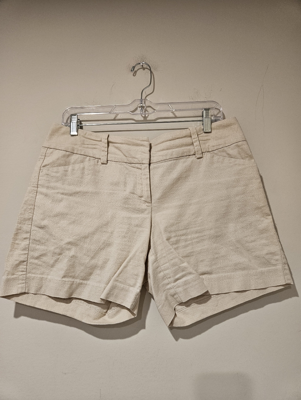 Ann Taylor Cream Cotton-Blend Bermuda Shorts, Size 4